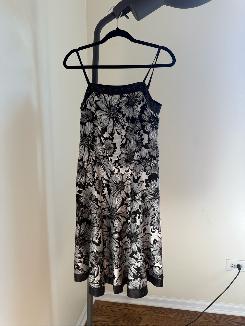Black and White Floral Spaghetti-Strap Dress